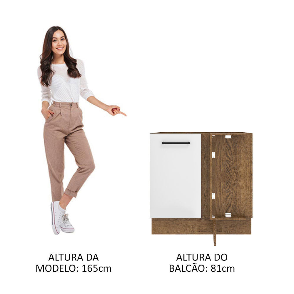 Balcão de Canto Madesa Agata 1 Porta 60 cm Profundidade (Sem Tampo) Rustic/Branco