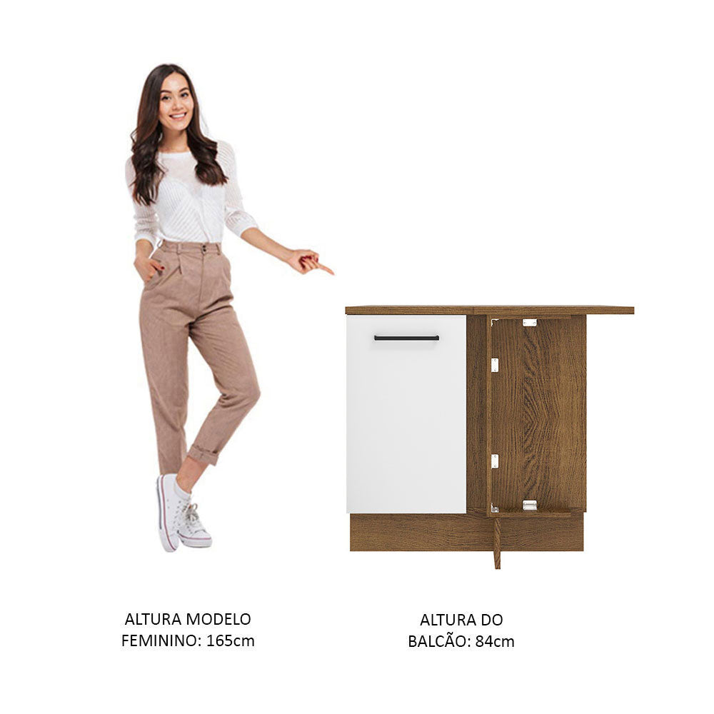 Balcão de Canto Madesa Agata 1 Porta 60 cm Profundidade (Com Tampo)  Rustic/Branco