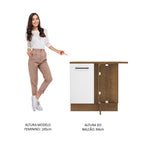 Balcão de Canto Madesa Agata 1 Porta 60 cm Profundidade (Com Tampo)  Rustic/Branco