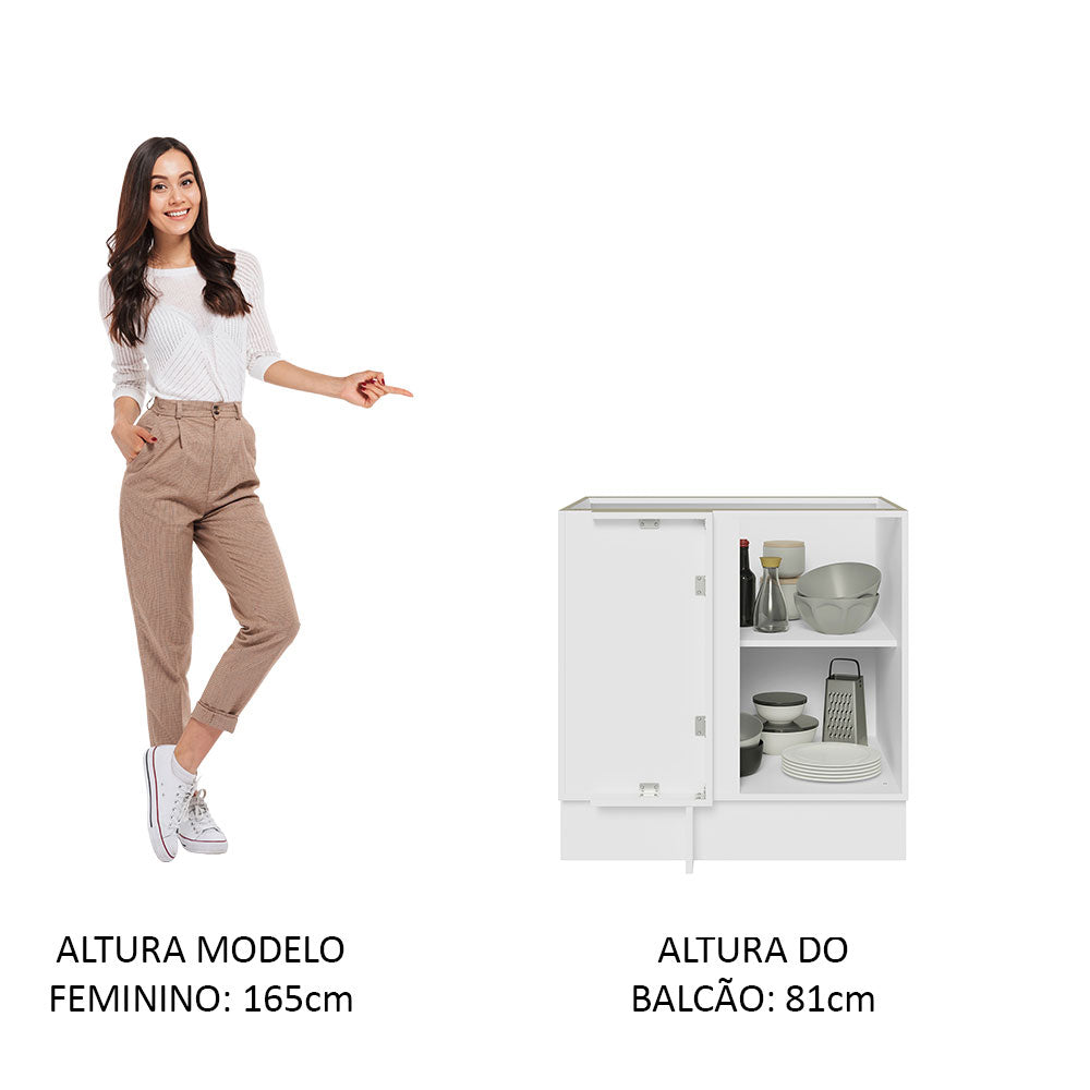 Balcão Cozinha de Canto 1 Porta 60 cm Profundidade (Sem Tampo) Branco/Preto Glamy Madesa