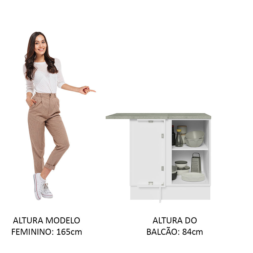 Balcão de Canto para Linha de 60 cm de Profundidade 1 Porta (Com Tampo) Branco/Preto Lux Madesa