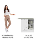 Balcão de Canto para Linha de 60 cm de Profundidade 1 Porta (Com Tampo) Branco/Preto Lux Madesa