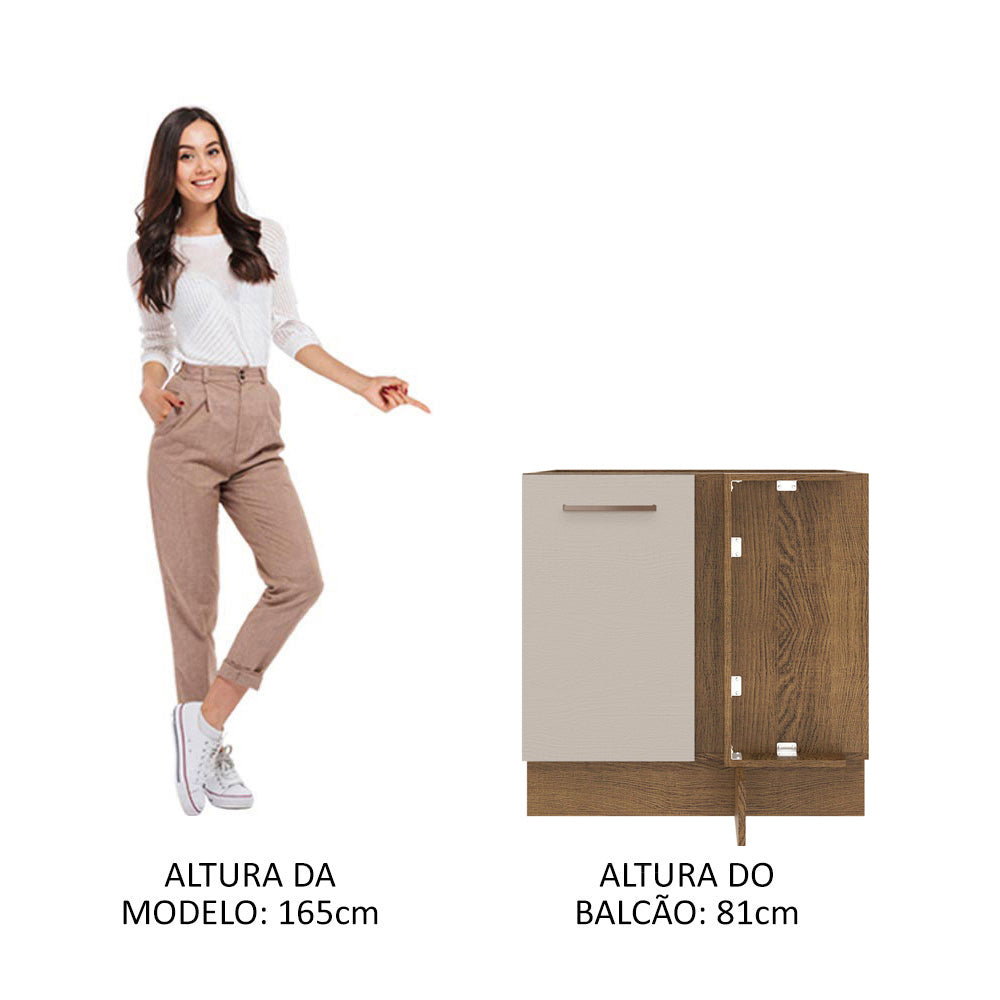 Balcão de Canto 1 Porta 60 cm Profundidade (Sem Tampo) Rustic/Crema Agata Madesa