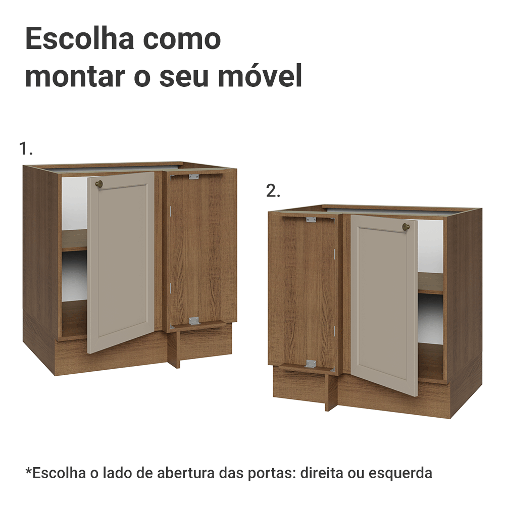 Balcão de Canto para Linha de 60 cm Profundidade (Sem Tampo) Rustic/Crema Vik Madesa