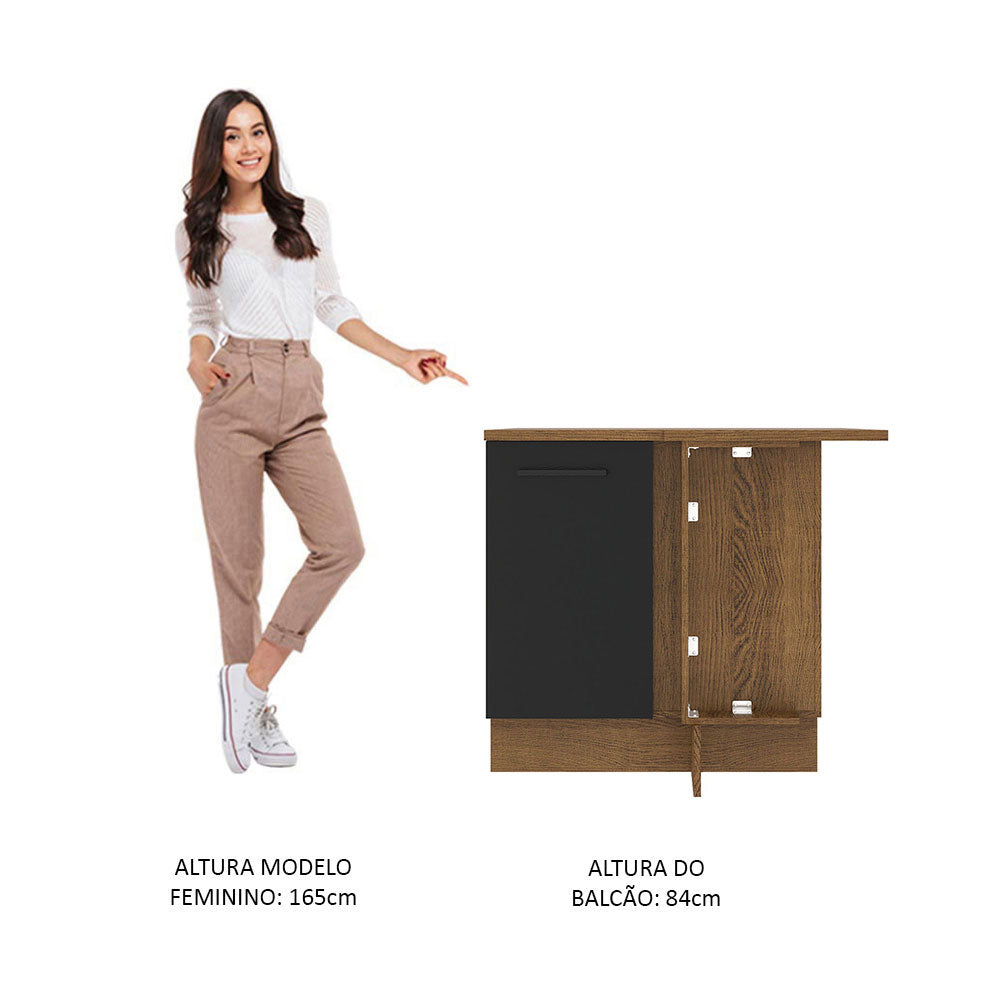 Balcão de Canto Madesa Agata 1 Porta 60 cm Profundidade (Com Tampo) Rustic/Preto