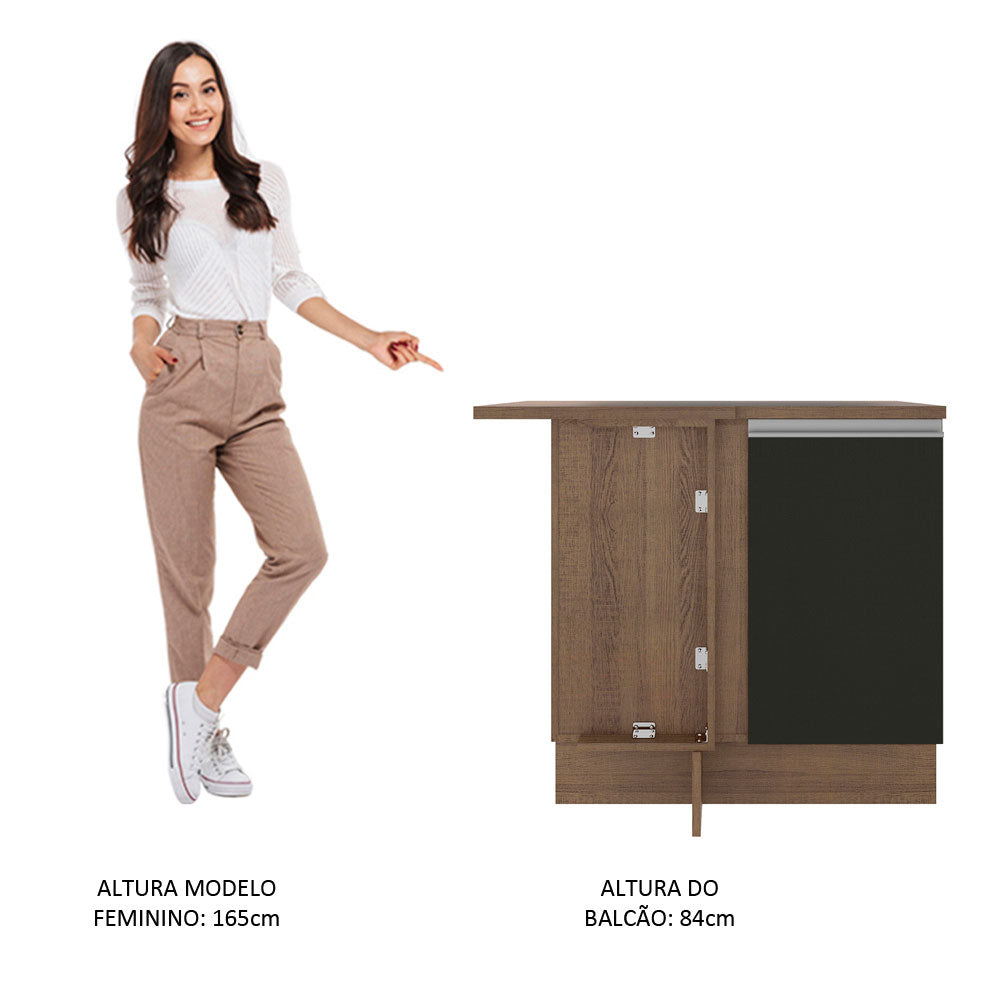 Balcão de Canto Madesa Glamy 1 Porta 60 cm Profundidade (Com Tampo) Rustic/Preto