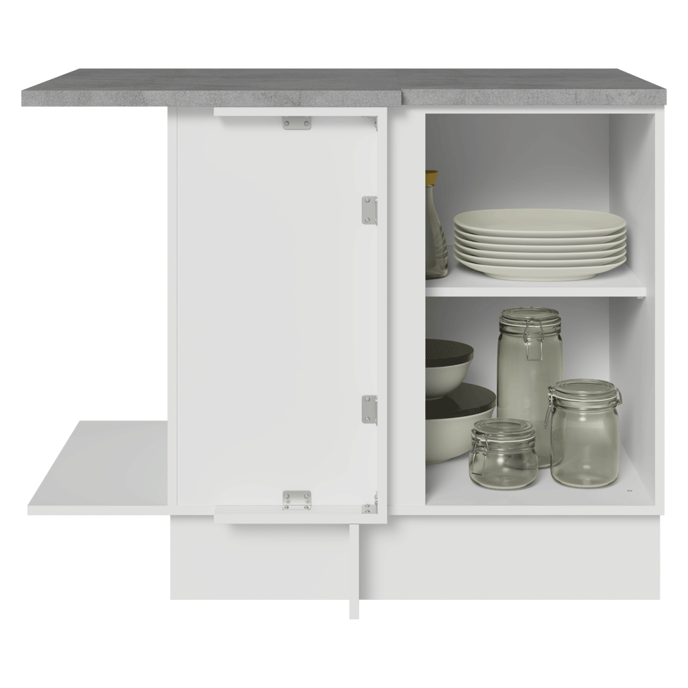 Balcão de Canto Madesa Glamy 1 Porta 60 cm Profundidade (Com Tampo) Branco/Rustic