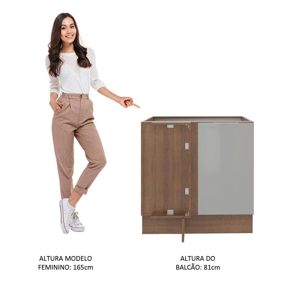 Balcão de Canto Madesa Lux 1 Porta (Sem Tampo) Rustic/Cinza