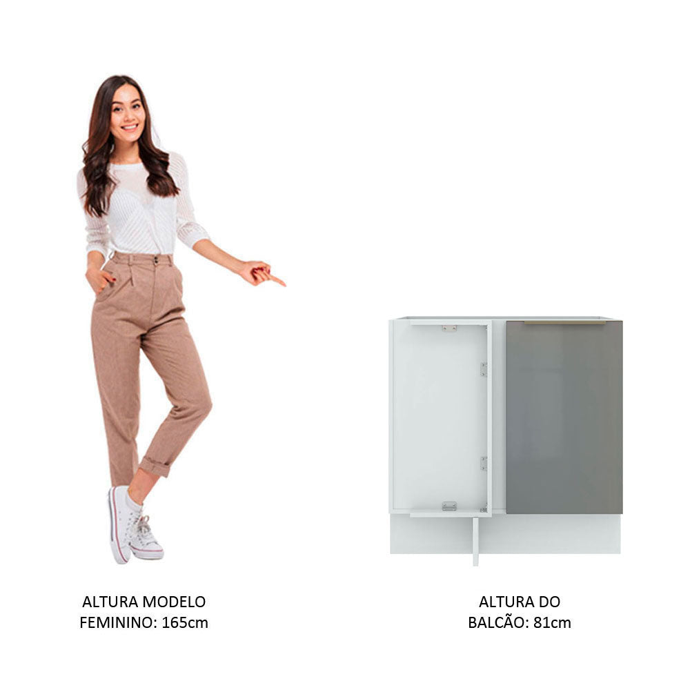 Balcão de Canto Madesa Lux 1 Porta (Sem Tampo) Branco/Cinza