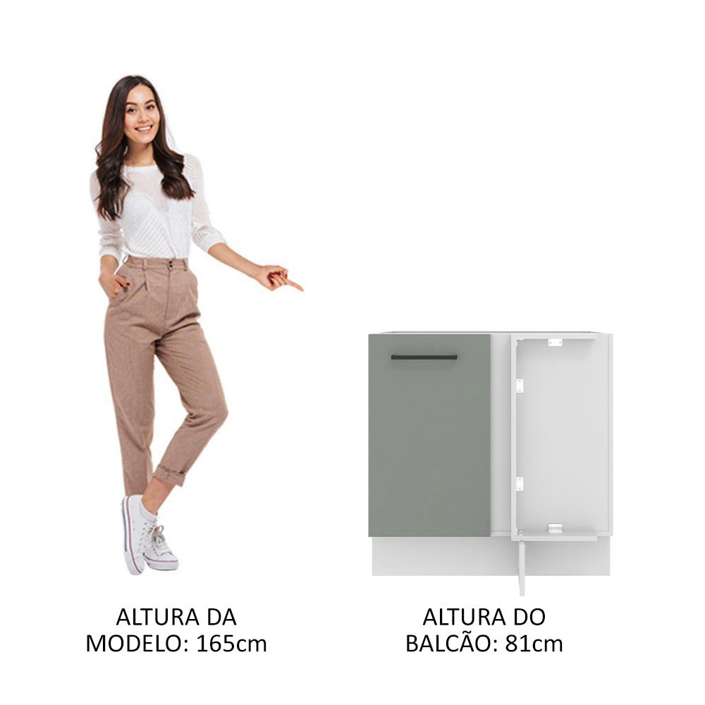 Balcão de Canto Madesa Agata 1 Porta 60 cm Profundidade (Sem Tampo) Branco/Cinza