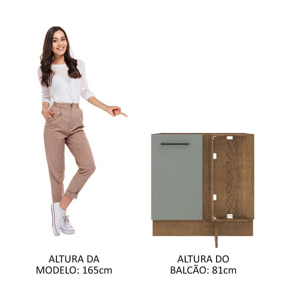 Balcão de Canto Madesa Agata 1 Porta 60 cm Profundidade (Sem Tampo) Rustic/Cinza