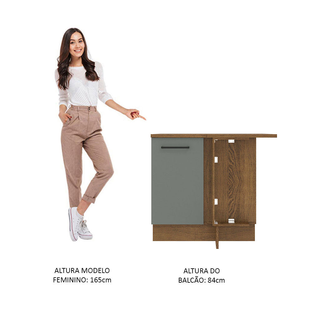 Balcão de Canto Madesa Agata 1 Porta 60 cm Profundidade (Com Tampo) Rustic/Cinza