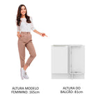 Balcão de Canto Madesa Lux 1 Porta (Sem Tampo) Branco/Branco Veludo