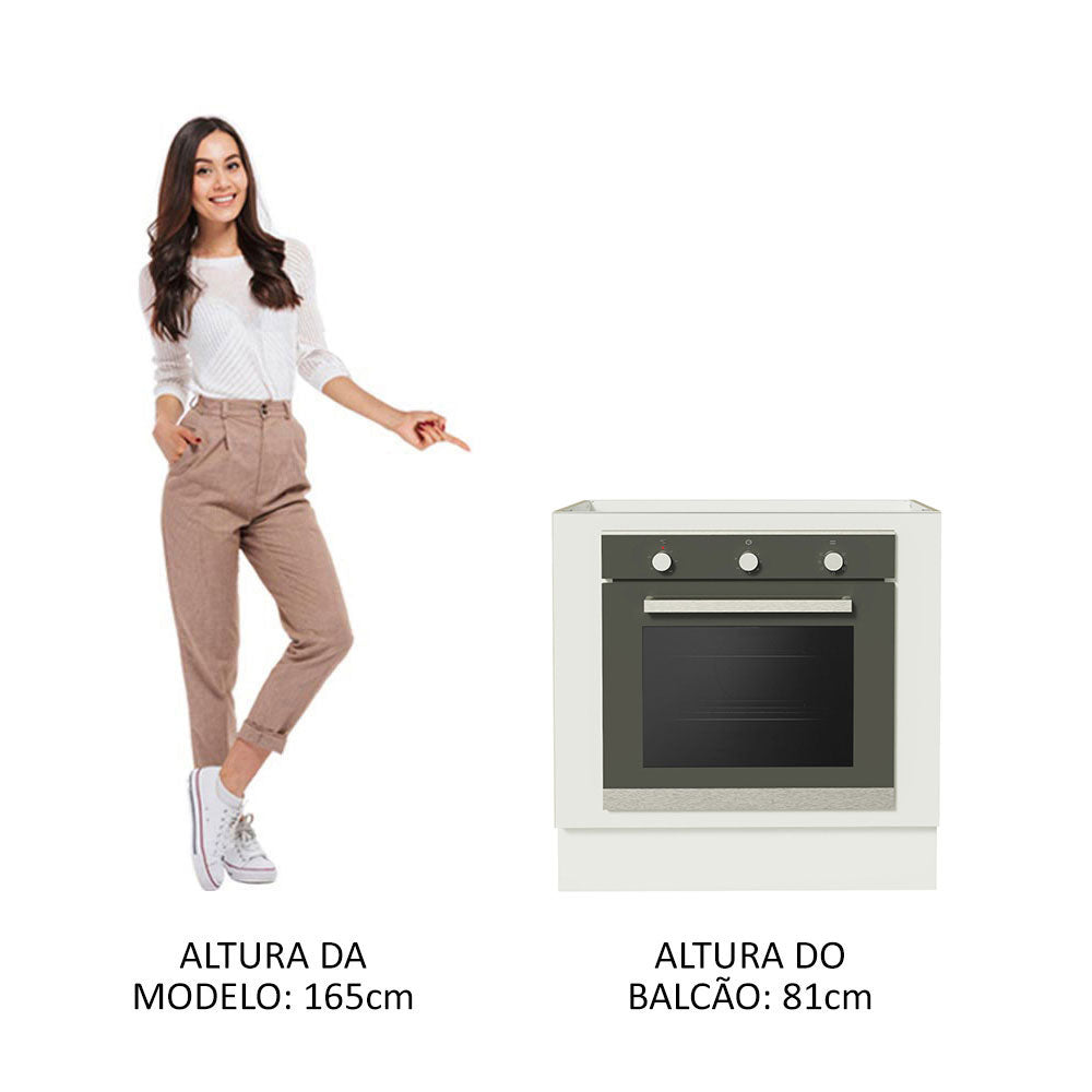 Balcão para Forno de Embutir 80 x 60 cm Sem Tampo Branco Agata, Glamy, Lux, Stella Madesa