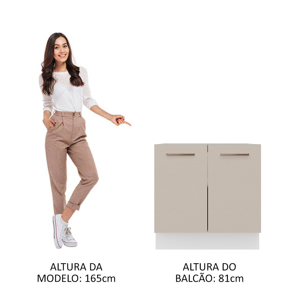 Balcão de Cozinha 80 x 60 cm 2 Portas (Sem Tampo) Branco/Crema Agata Madesa