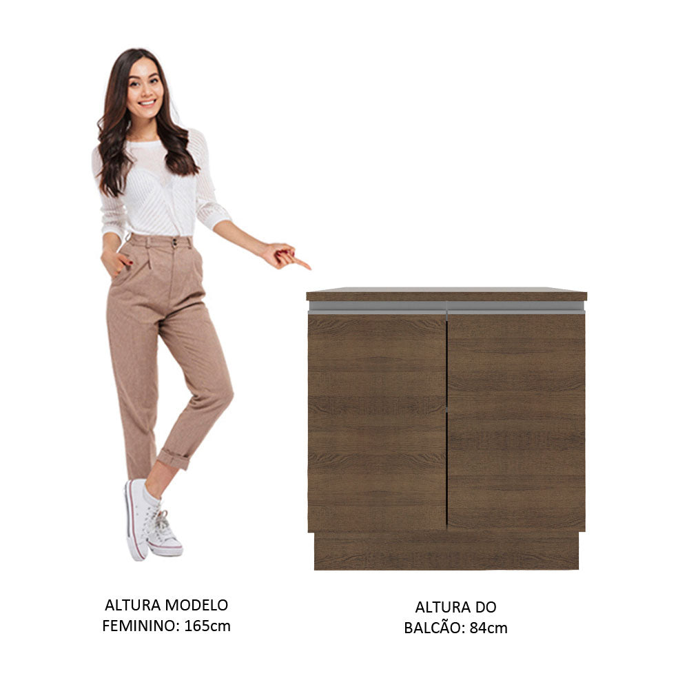 Balcão Madesa Glamy 80 x 60 cm 2 Portas (Com Tampo) Rustic