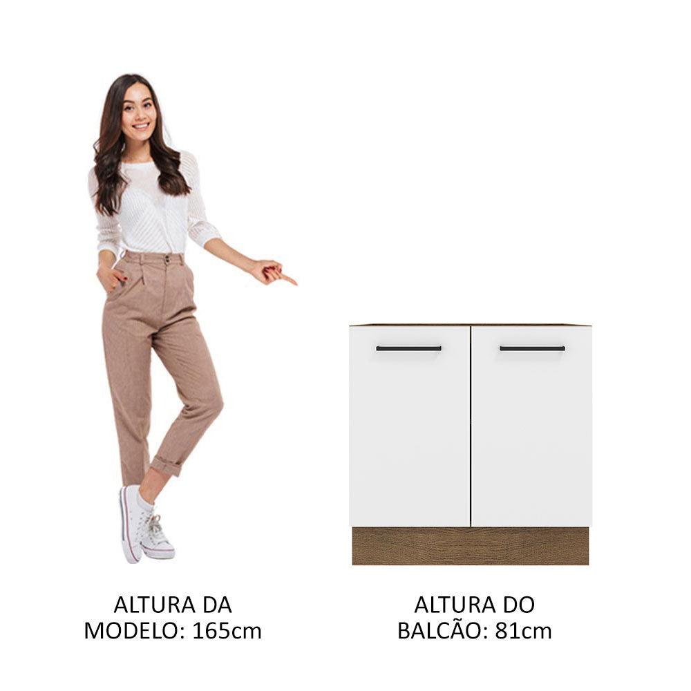 Balcão de Cozinha Madesa Agata 80 x 60 cm 2 Portas (Sem Tampo) Rustic/Branco