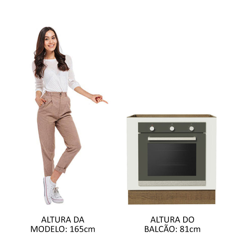 Balcão para Forno de Embutir 80 x 60 cm Sem Tampo Rustic/Branco Agata, Glamy, Lux, Stella Madesa