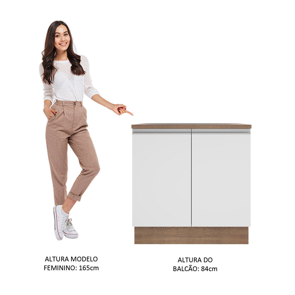 Balcão Madesa Glamy 80 x 60 cm 2 Portas (Com Tampo) Rustic/Branco