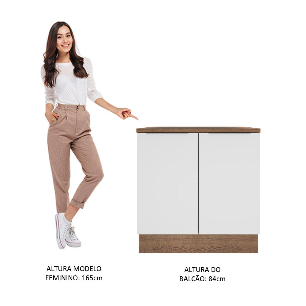 Balcão Madesa Stella 80 x 60 cm 2 Portas (Com Tampo) Rustic/Branco