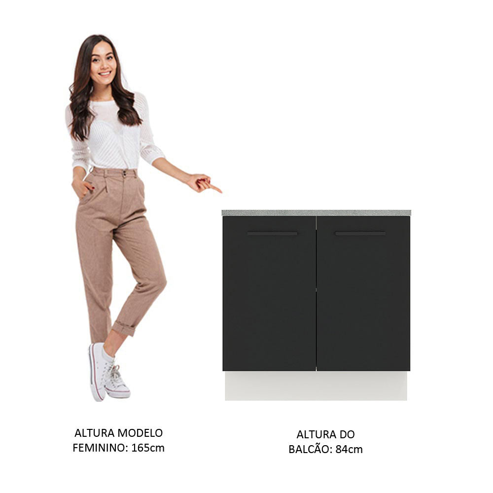 Balcão Madesa Agata 80 x 60 cm 2 Portas (Com Tampo) Branco/Preto