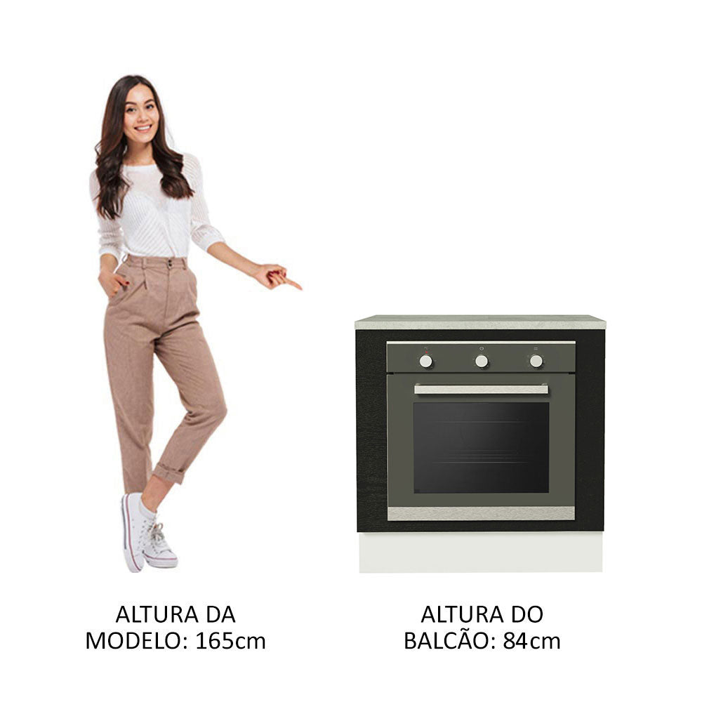 Balcão para Forno de Embutir 80 x 60 cm Com Tampo Branco/Preto Agata, Glamy Madesa