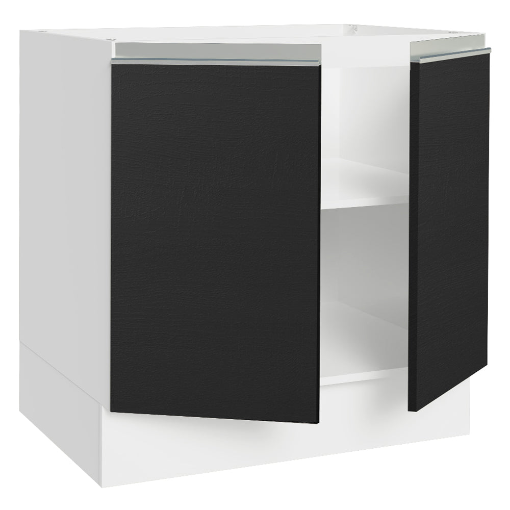 Balcão Cozinha 80 x 60 cm 2 Portas (Sem Tampo) Branco/Preto Glamy Madesa
