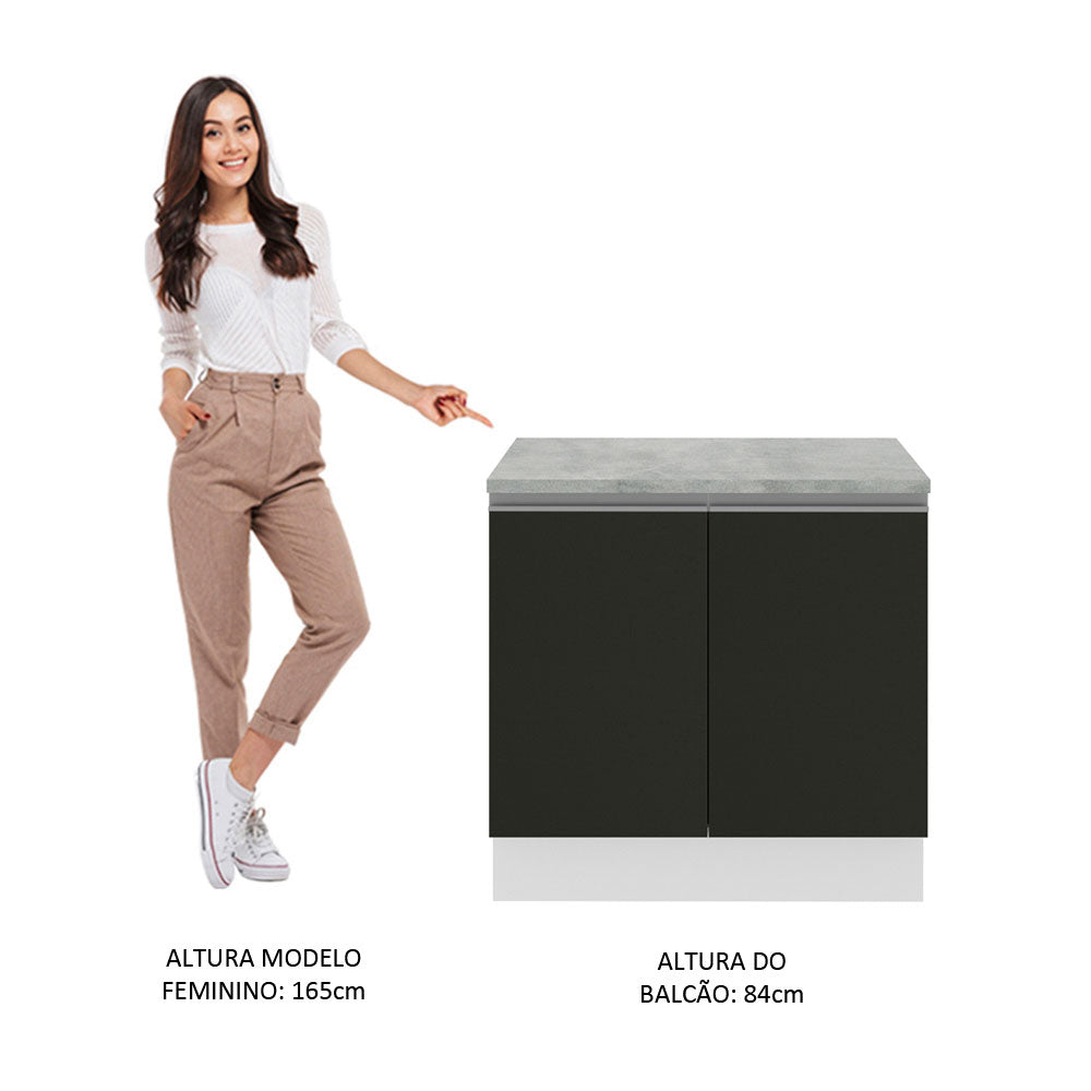 Balcão Madesa Glamy 80 x 60 cm 2 Portas (Com Tampo) Branco/Preto