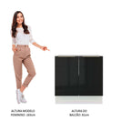 Balcão Madesa Lux 80 cm 2 Portas (Sem Tampo) Branco/Preto