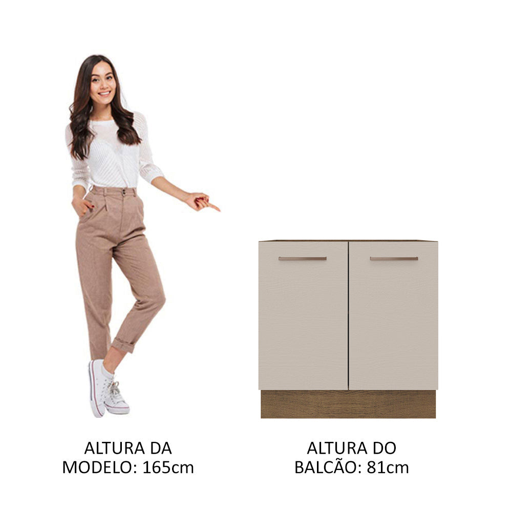 Balcão de Cozinha 80 x 60 cm 2 Portas (Sem Tampo) Rustic/Crema Agata Madesa