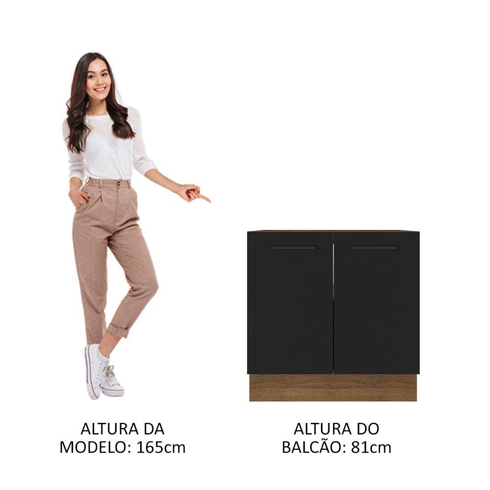 Balcão de Cozinha Madesa Agata 80 x 60 cm 2 Portas (Sem Tampo) Rustic/Preto