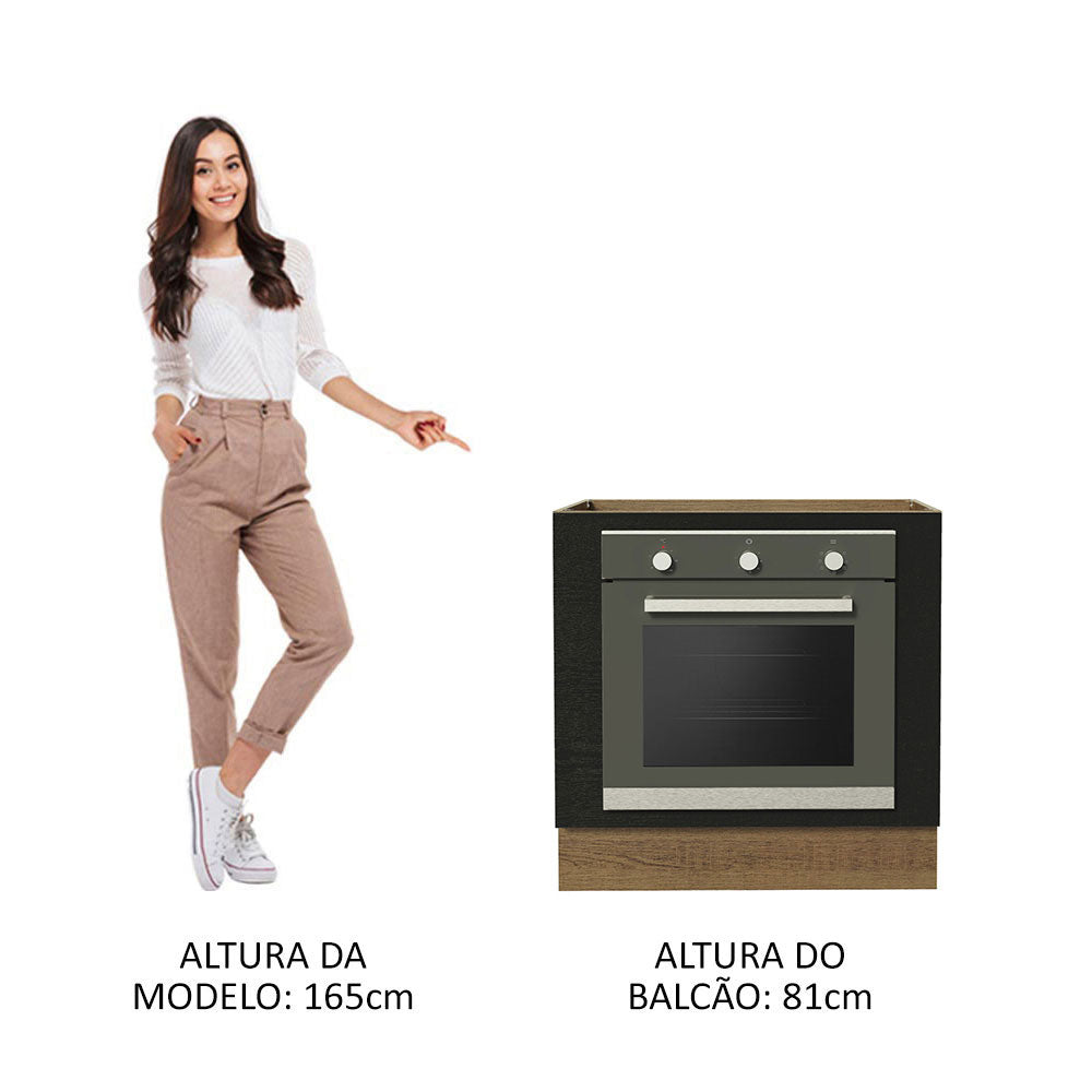 Balcão para Forno de Embutir 80 x 60 cm Sem Tampo Rustic/Preto Agata, Glamy, Madesa