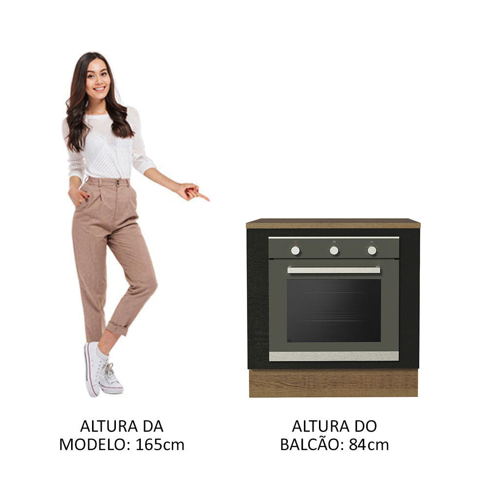 Balcão para Forno de Embutir 80 x 60 cm Com Tampo Rustic/Preto Agata, Glamy, Madesa