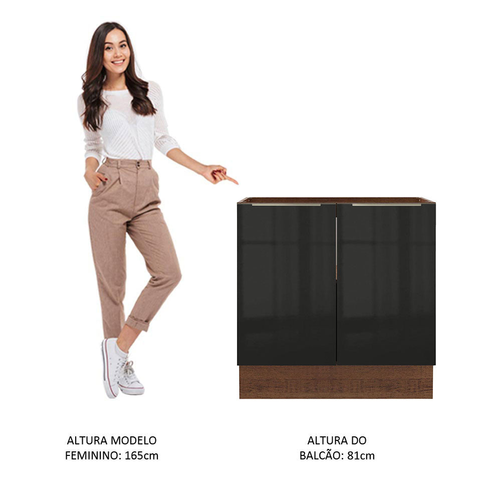 Balcão Madesa Lux 80 cm 2 Portas (Sem Tampo) Rustic/Preto