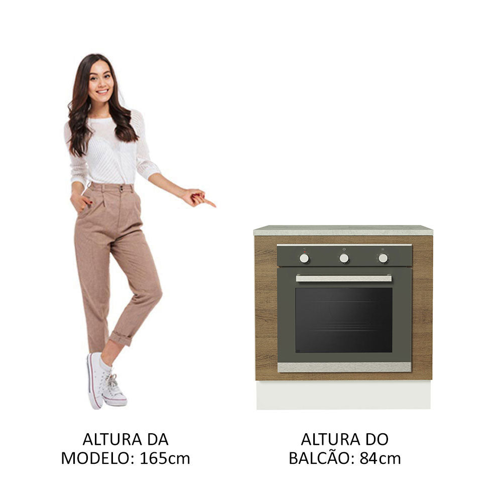 Balcão para Forno de Embutir 80 x 60 cm Com Tampo Branco/Rustic Glamy, Stella Madesa