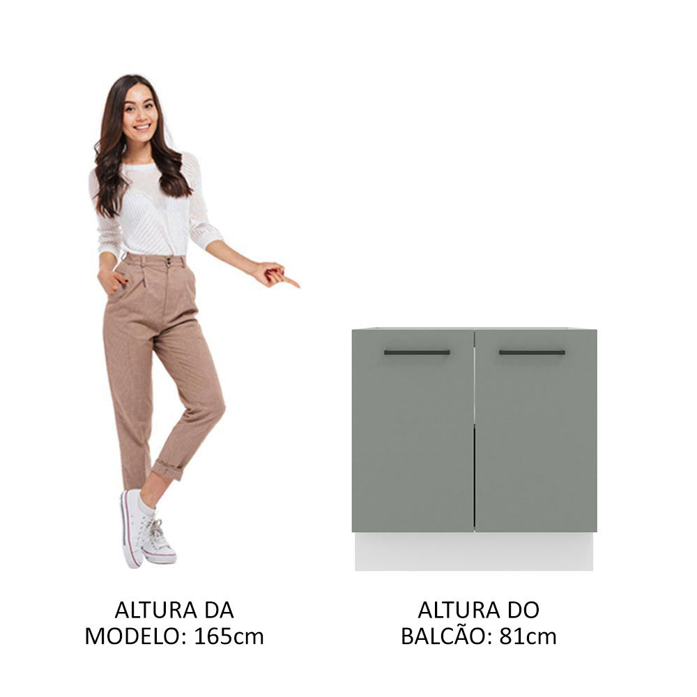 Balcão de Cozinha Madesa Agata 80 x 60 cm 2 Portas (Sem Tampo) Branco/Cinza