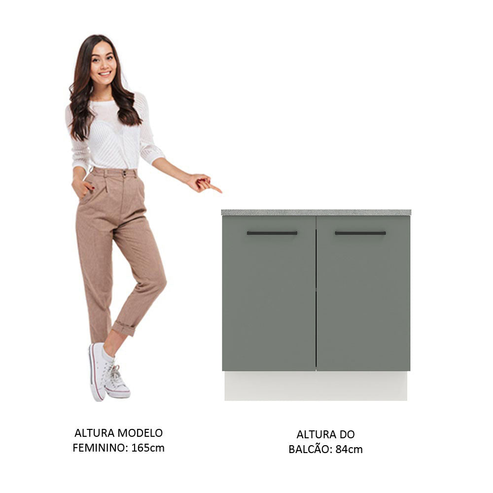 Balcão Madesa Agata 80 x 60 cm 2 Portas (Com Tampo) Branco/Cinza