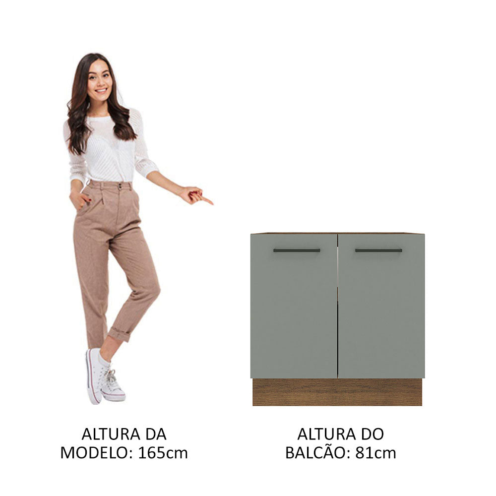 Balcão de Cozinha Madesa Agata 80 x 60 cm 2 Portas (Sem Tampo) Rustic/Cinza