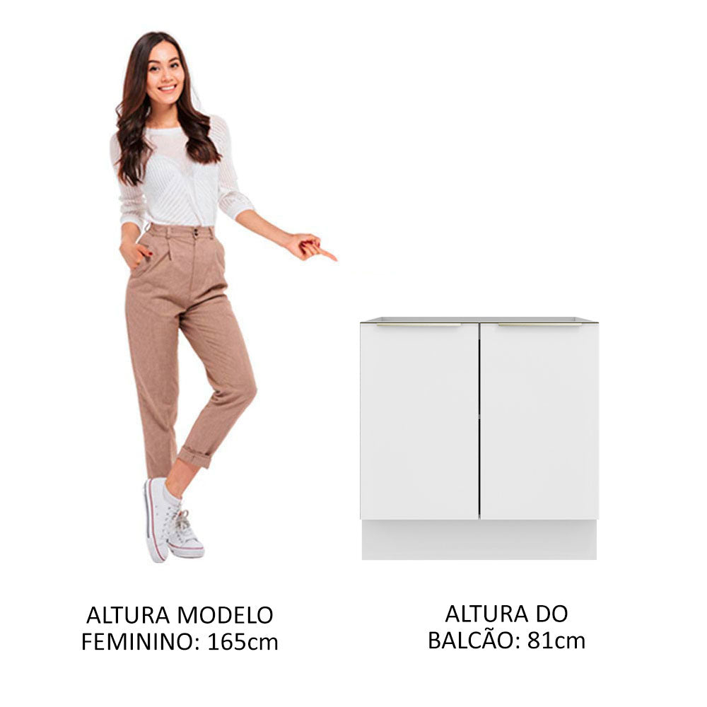 Balcão Madesa Lux 80 cm 2 Portas (Sem Tampo) Branco/Branco Veludo