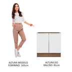 Balcão Madesa Lux 80 cm 2 Portas (Sem Tampo) Rustic/Branco Veludo