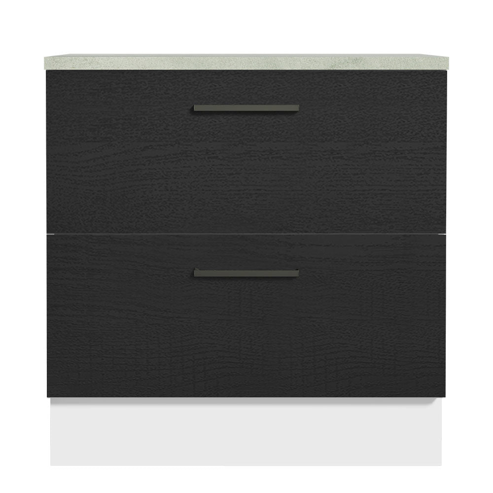 Balcão de Cozinha 80 x 60 cm 2 Gavetas (Com Tampo) Branco/Preto Agata Madesa