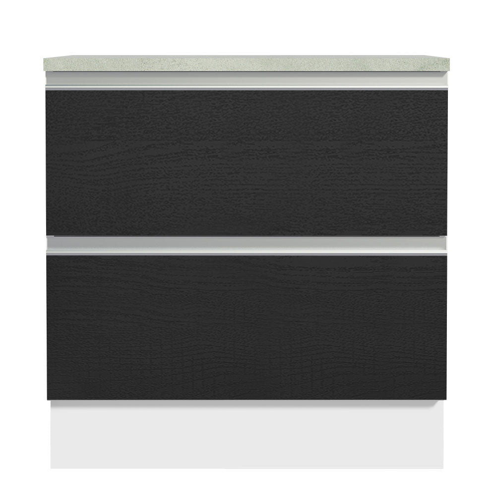 Balcão de Cozinha 80 x 60 cm 2 Gavetas (Com Tampo) Branco/Preto Glamy Madesa