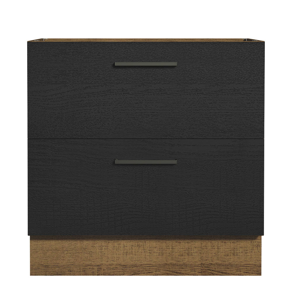Balcão de Cozinha 80 x 60 cm 2 Gavetas (Sem Tampo) Rustic/Preto Agata Madesa