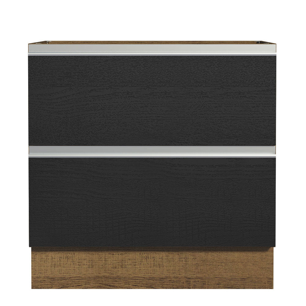 Balcão de Cozinha 80 x 60 cm 2 Gavetas (Sem Tampo) Rustic/Preto Glamy Madesa