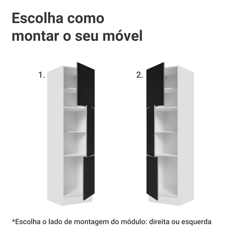 Paneleiro 60 x 60 cm 3 Portas Branco/Preto Lux Madesa