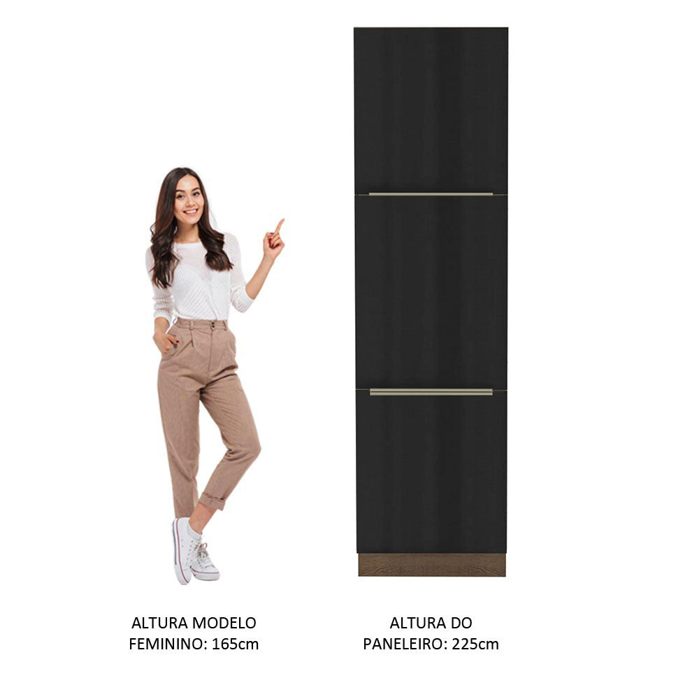 Paneleiro Madesa Lux 60 cm 3 Portas Rustic/Preto