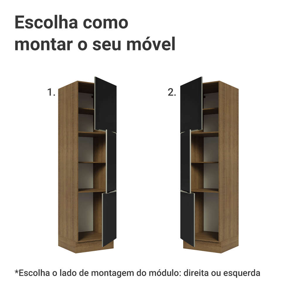 Paneleiro 60 x 60 cm 3 Portas Rustic/Preto Lux Madesa