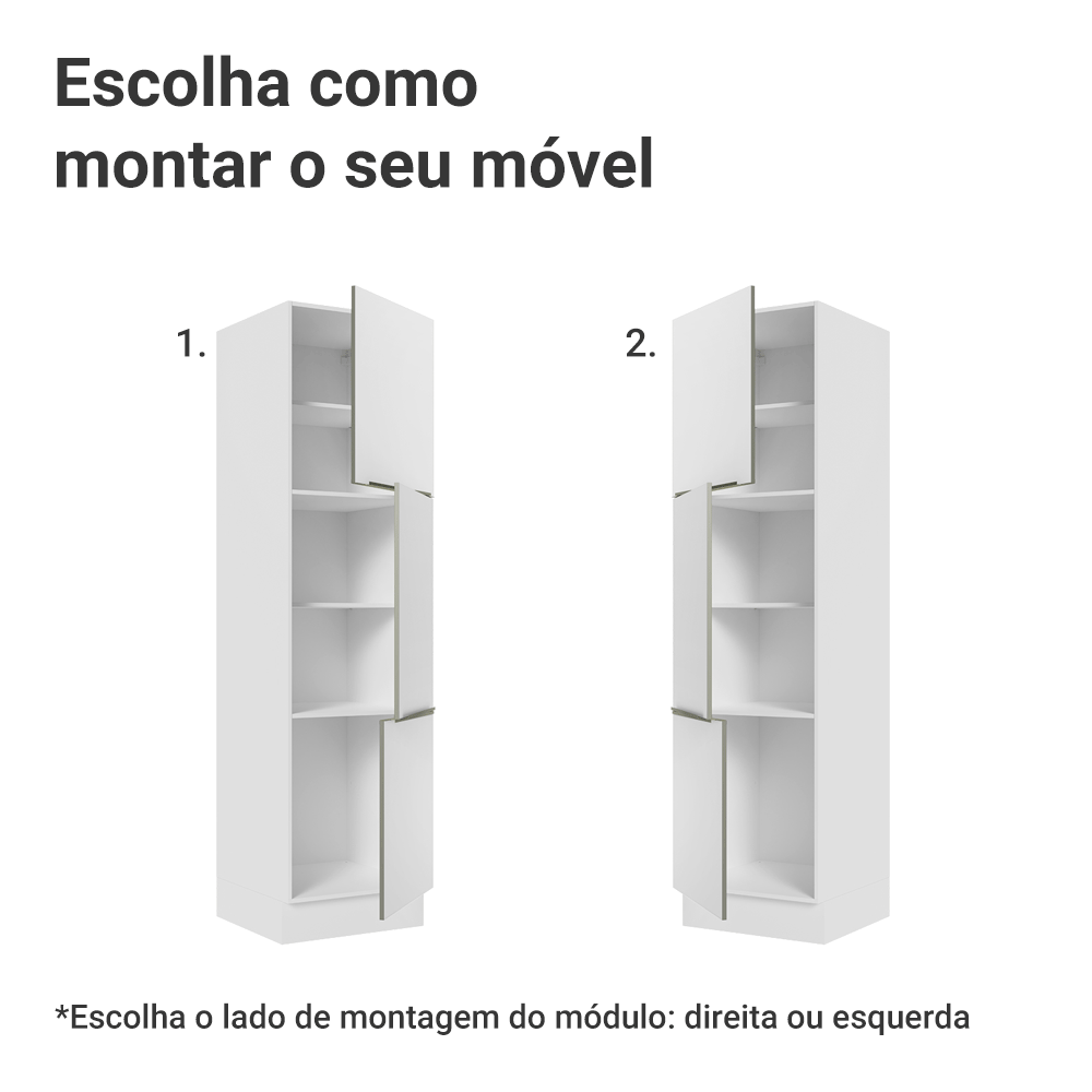 Paneleiro 60 x 60 cm 3 Portas Branco/Branco Veludo Lux Madesa