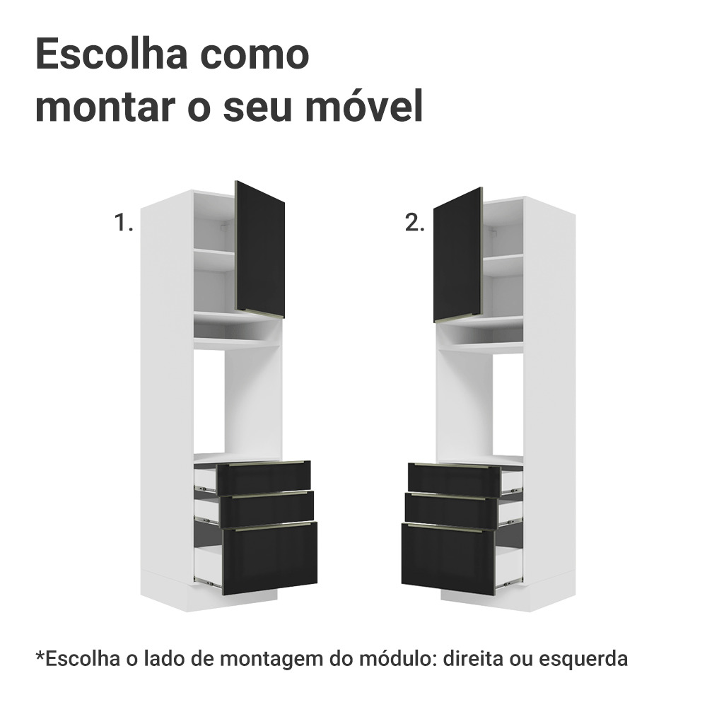 Torre Quente 60 x 60 cm 1 Porta 3 Gavetas Branco/Preto Lux Madesa