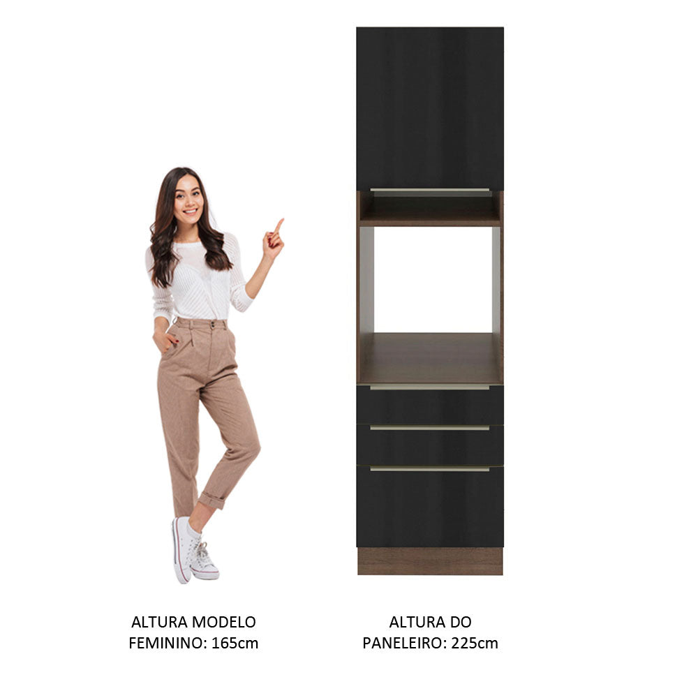 Torre Quente 60 x 60 cm 1 Porta 3 Gavetas Rustic/Preto Lux Madesa